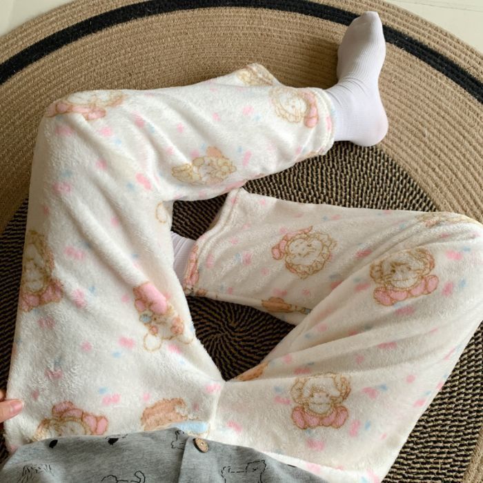 跨境卡通法兰绒睡裤女秋冬季珊瑚绒学生宿舍保暖休闲居家裤遛弯裤|undefined