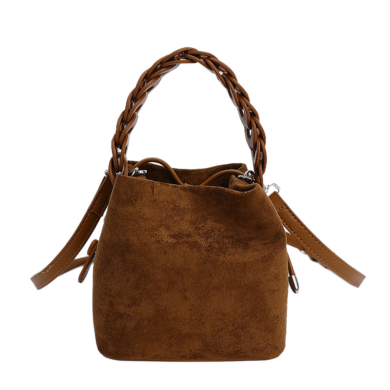 Xiaozhong bolso de cubo de seda de lana de invierno para mujeres bolso de mano retro color contraste 2026 nuevo viaje de hombro mochila