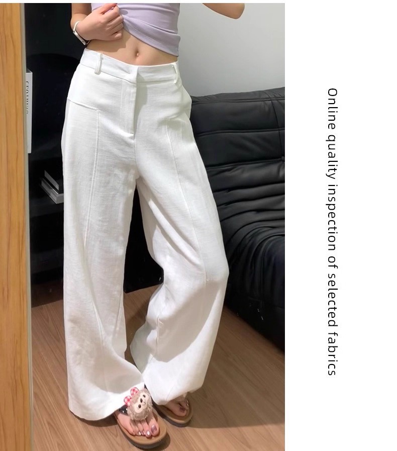 Quần culottes nữ ống rộng cạp cao vải linen phối tơ — Xanh sẫm chi tiết 15