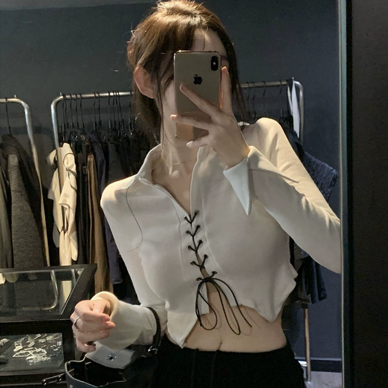 Официальная картина Реальная цена поло-воротник с длинными рукавами, короткая футболка