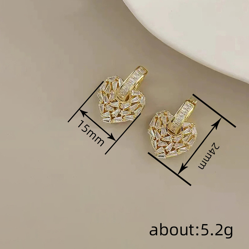 8g Weight Copper Ear Needle Material Zircon Inlay Material Earrings Classification Holiday, Daily Occasion Copper Material Heart Shape Pattern All Seasons Season Women's Gender Casual, Elegant Style Heart Shape Copper Casual Elegant Earrings 无