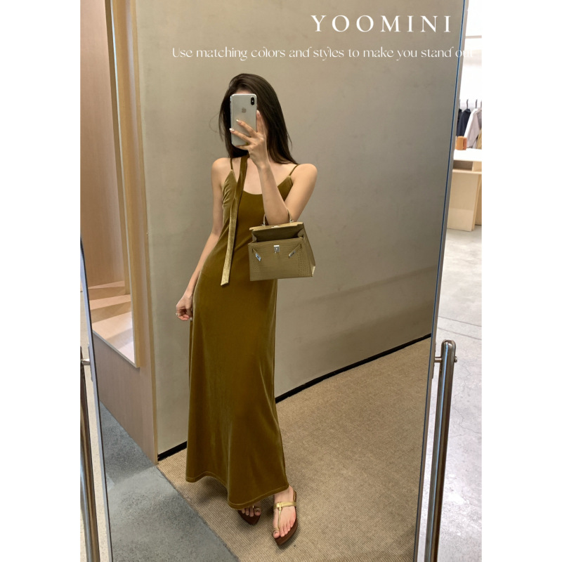 YOOMINI-轻奢氛围感吊带长裙2025秋上新连衣裙(配飘带)M16736-SW|undefined