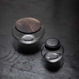 玻璃茶叶罐 日式醒茶罐密封存储罐茶叶包装盒胡桃木盖茶仓