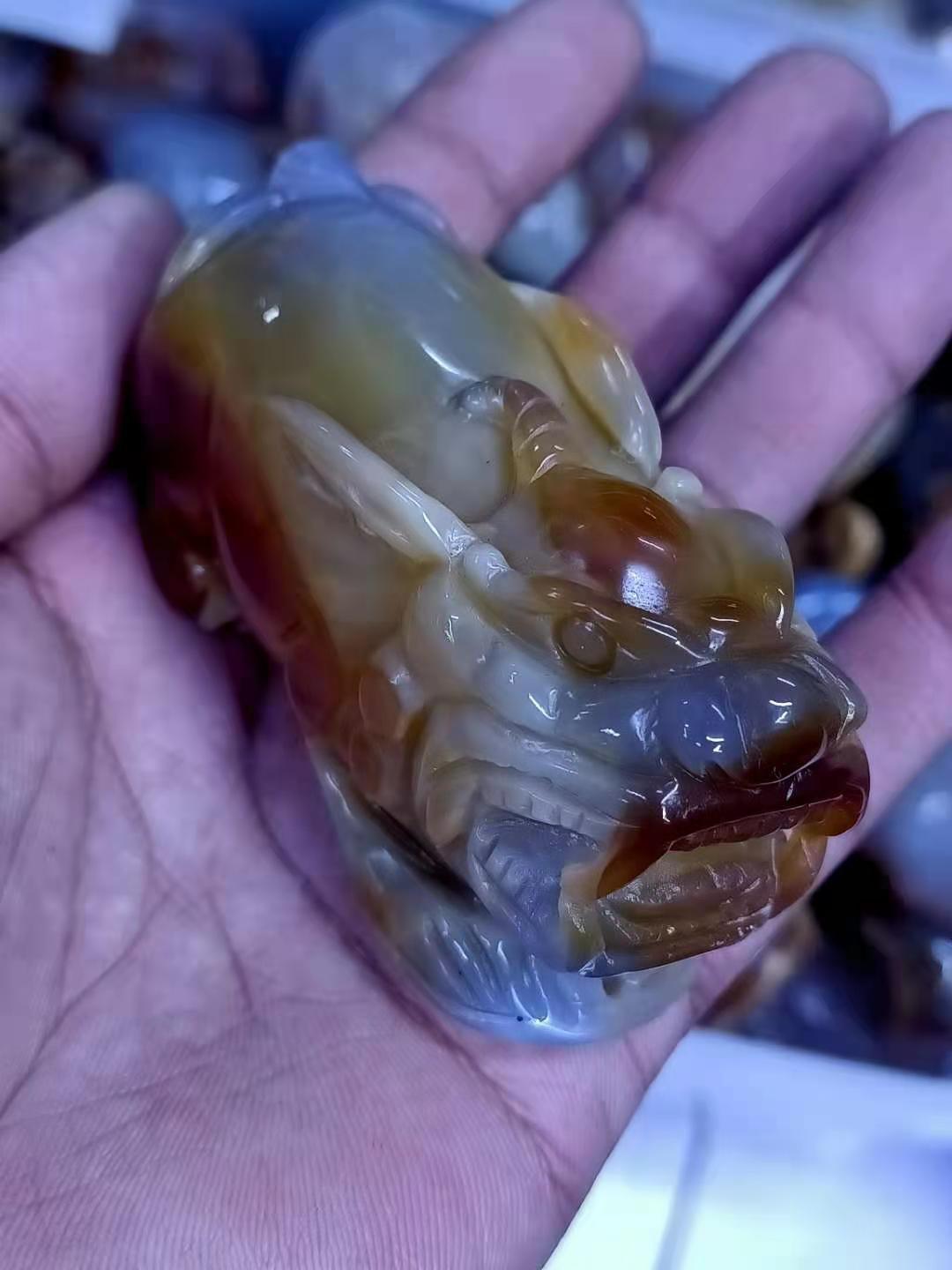 巴西冰彩玉髓手把件玉石玉髓牛把玩件男女款貔貅葫芦把件手玩件