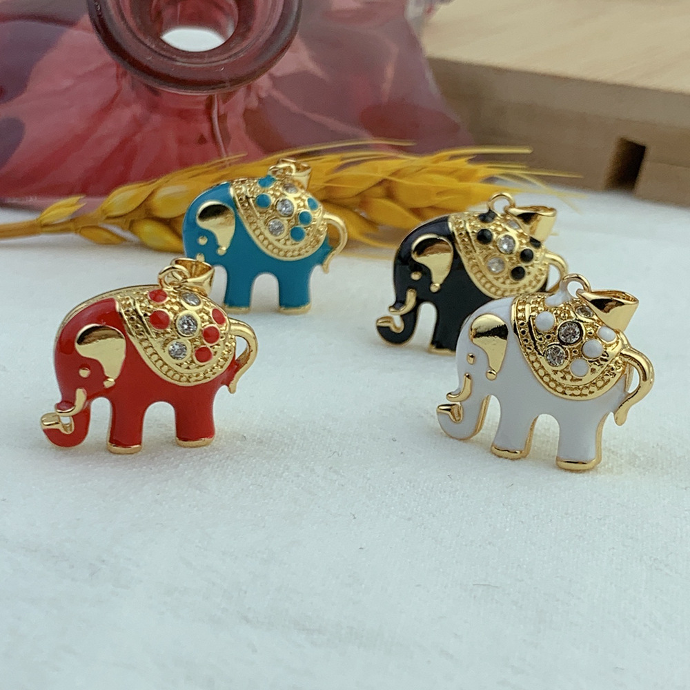 Vintage Style Elephant Copper Enamel Plating Inlay Zircon Charms display picture 2