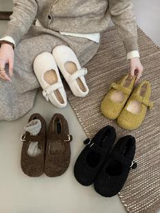 Fashionable Furry Shoes for Women's Outer Wear French New Autumn and Winter Retro Temperament Flat Mary Jane Fur Shoes