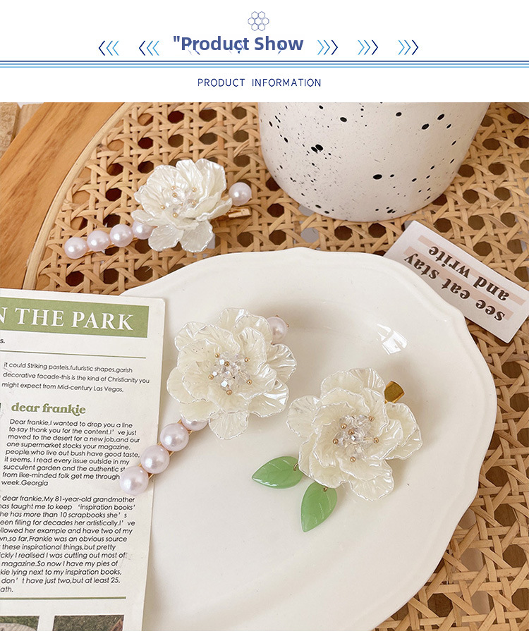 Sweet Pearl Hairpin Korean Super Immortal Camellia Flower Side Clip Internet Celebrity High-grade Side Hairpin Female Bangs Clip_voghion.com