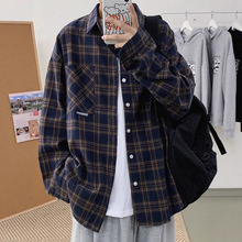 男士格子长袖衬衫秋季港风休闲潮流衬衣青少年加厚春季装帅气外套