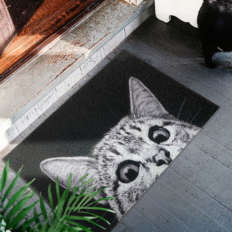 Cartoon Silk Circle Floor Mat Black and White Cat Door Mat Home Carpet Entrance Door Floor Mat Kitchen Non-Slip Mat Foot Mat Living Room