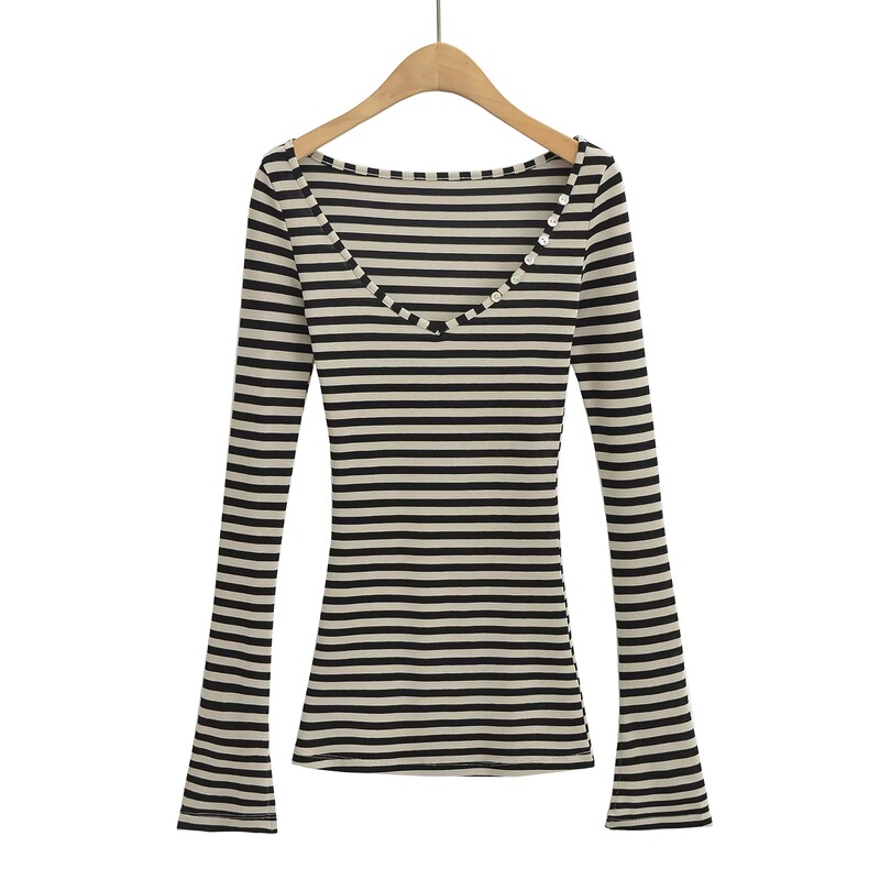 American Retro Striped Long-Sleeve T-Shirt for Women, New Autumn Style, Spicy Pure Desire Style, Slim-Fit Base Layer Top American Retro Striped Long-Sleeve T-Shirt for Women, New Autumn Style, Spicy Pure Desire Style, Slim-Fit Base Layer Top