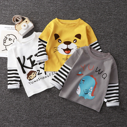 Children's T-shirts for Spring and Autumn, Unisex, Long-sleeved Top for 0-5 Years Old, Cartoon Base Layer Shirt for Babies and Toddlers, Outwear, Wholesale Children's Clothing