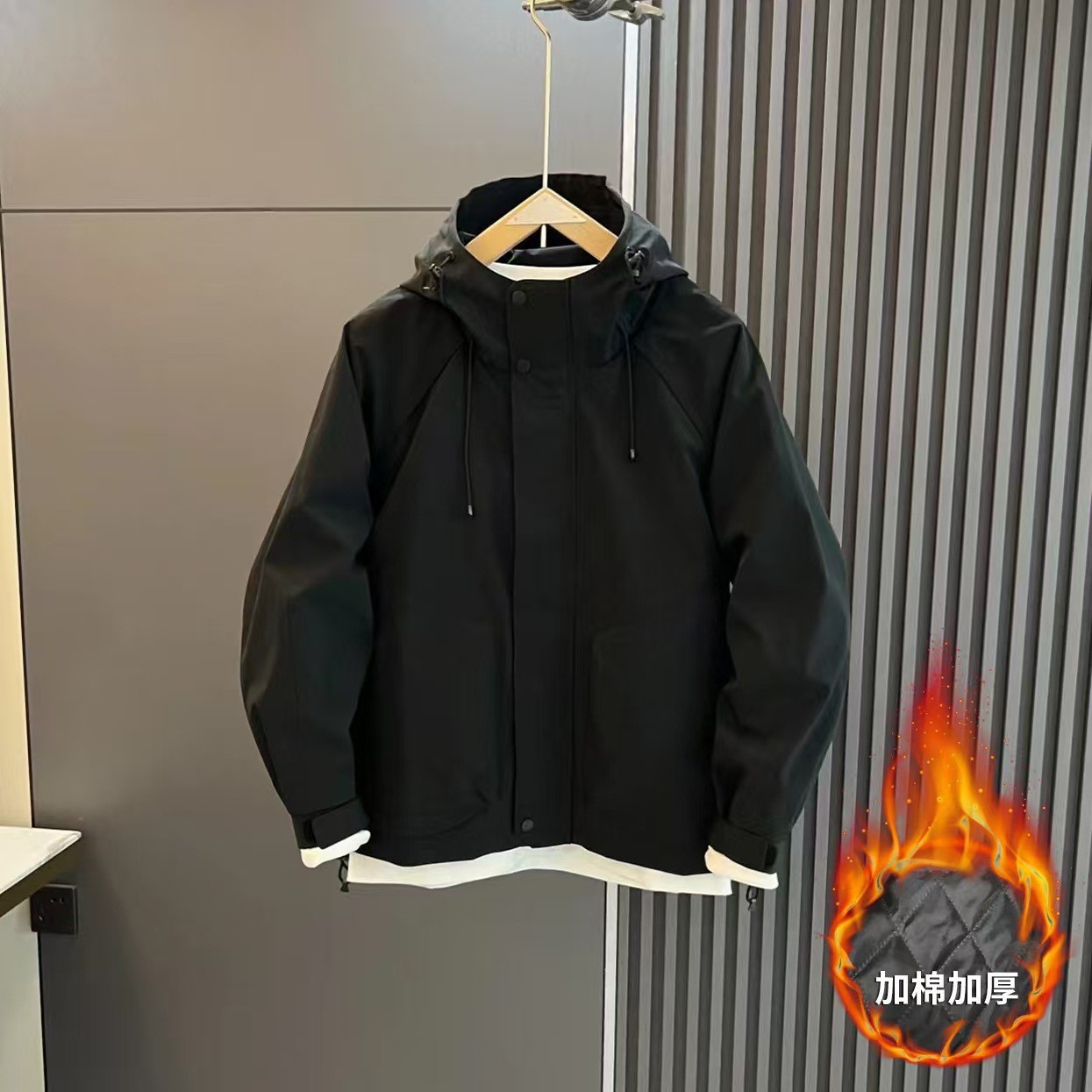 Chaqueta suelta coreana top a prueba de viento color sólido con capucha moda nueva ropa de trabajo suelta casual chaqueta de moda hombres