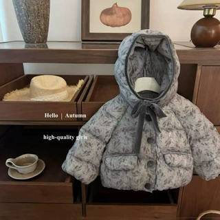 水墨画韩系女童棉服冬季新品韩版洋气加厚加绒保暖外套宝宝棉袄