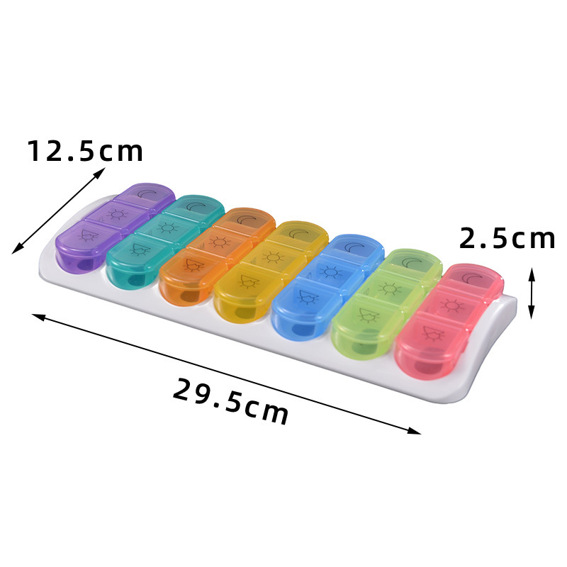 一周七天21格药盒托盘款易收纳储存药盒七彩小条轻松便携工厂批发