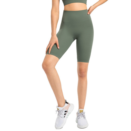 Spring and summer new style T-line tight-fitting five-point naked yoga pants, peach butt fitness pockets, high-waisted sports shorts for women