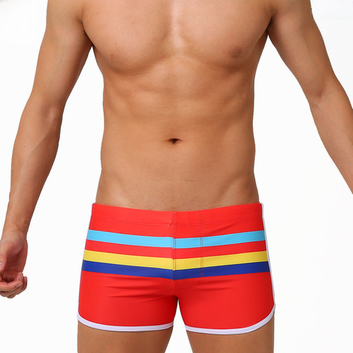 Men's Fashion Sport Cut-off Shorts with Cup-like 3D Pouch Swim Trunks Straight Corner Swim Trunks Swimwear