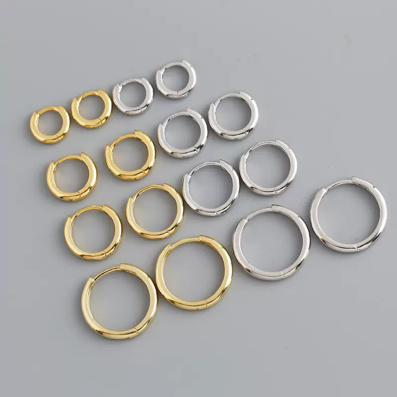 EH1186跨境欧美925纯银耳扣 ins风金色光面圆圈女耳环