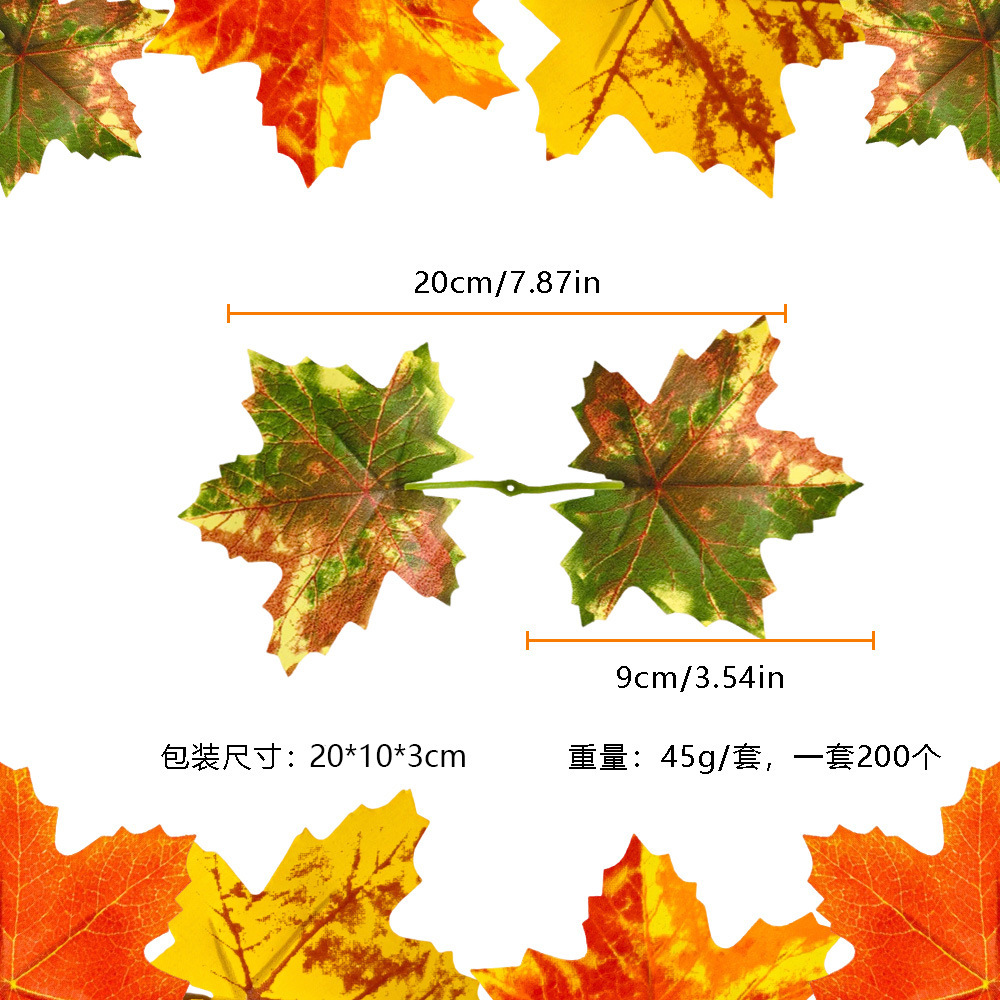 200 piezas de otoño artificial hoja de arce accesorios de decoración de simulación de cosecha de Acción de Gracias decoración de bodas diseño de actividades de vacaciones