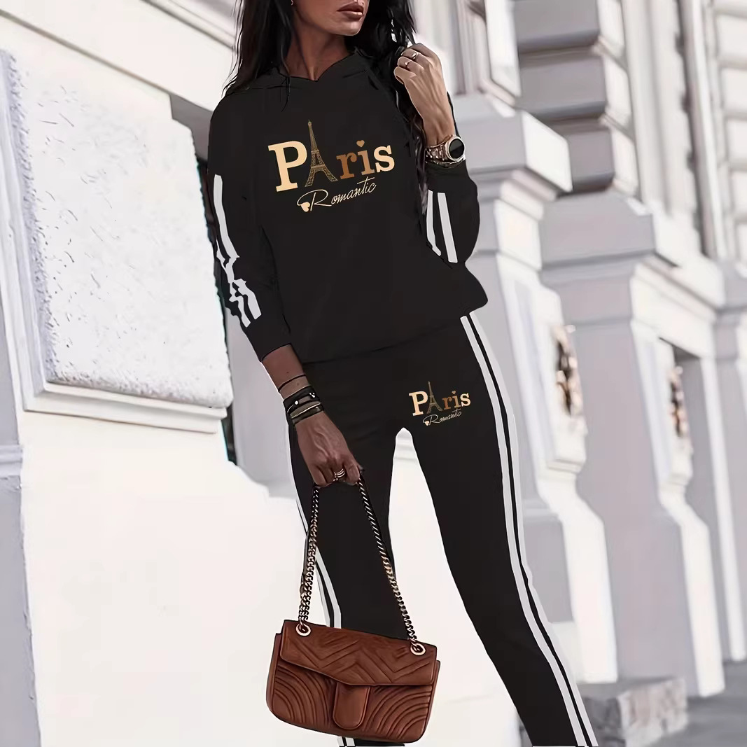 Women's Clothing Women's Spring Autumn Drop Shoulder Casual Printed Two Piece Set Jogger Suit Fashion For Formal & Casual_voghion.com