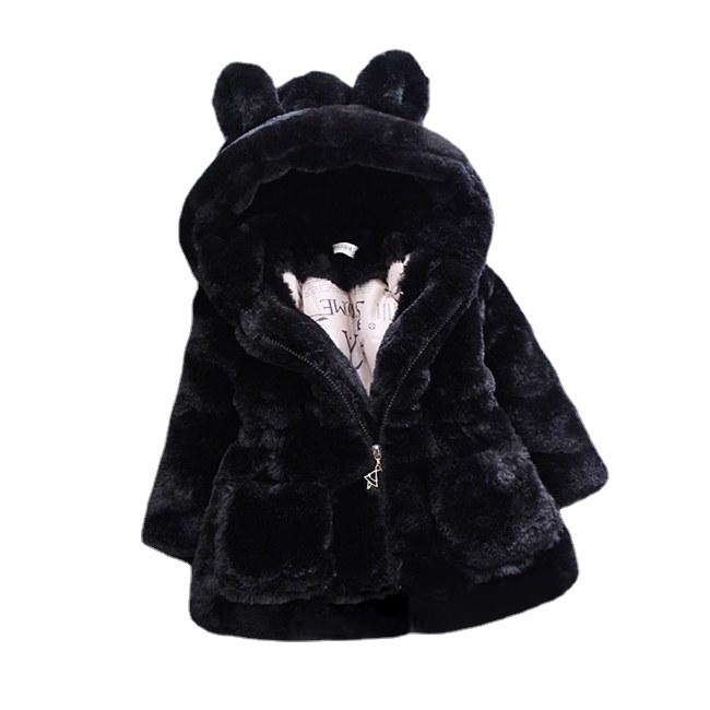 Children's Wear Girls' Coat Autumn And Winter New Girls' Wool Sweater Children's Imitation Fur Ears Thickened Cotton Jacket