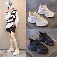 Spring 2024, Trendy and Versatile White Sneakers with Thick Heels for Women, Genuine Leather, Platform Casual Sports Shoes 