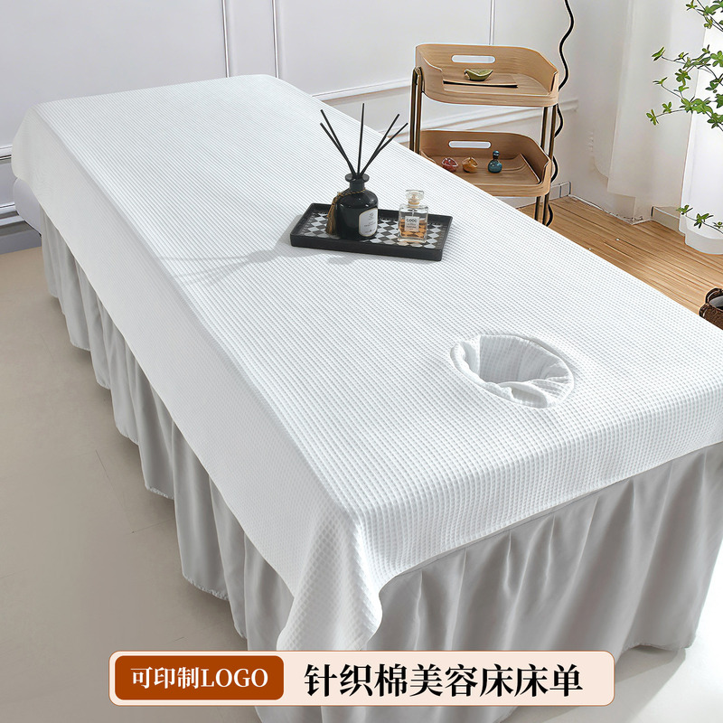 Beauty Salon Bed Sheet, Thickened Knitted Cotton, White with Hole, Luxury High-End Spa Massage Beauty Salon Special Use, Suitable for All Seasons Beauty Salon Bed Sheet, Thickened Knitted Cotton, White with Hole, Luxury High-End Spa Massage Beauty Salon Special Use, Suitable for All Seasons