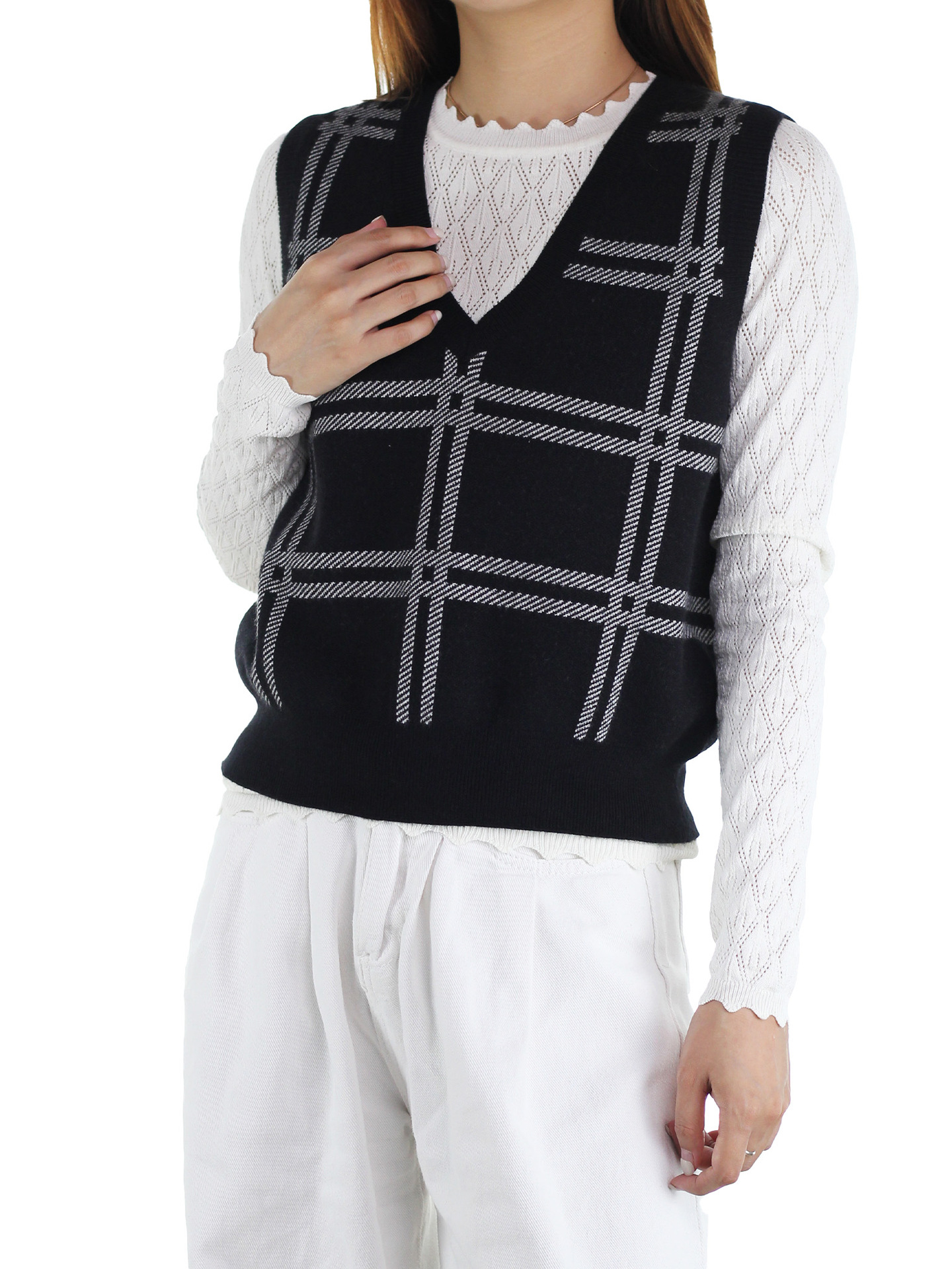 Spot Europa y los Estados Unidos nueva ropa de mujer suéter retro chaleco suéter de punto de cuello V chaleco de punto otoño invierno image 4