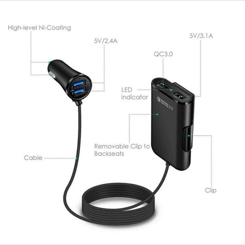 Сниженная цена зарядное устройство для автомобиля QC3.0 быстрая зарядка 8A четырьмя USB с многофункциональной вспышкой четыре порта автомобильная зарядка