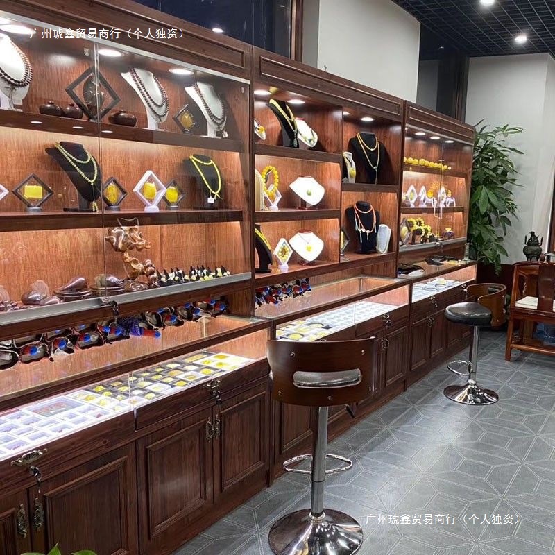实木珠宝展示柜饰品翡翠玉器展柜古玩古董仿古高柜陈列柜玻璃柜台