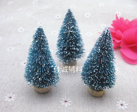 Árbol de Navidad en miniatura con seda de sisal en azul verdoso, pequeño adorno navideño de escritorio con torre de pino cubierta de nieve, de 3 a 23 cm.