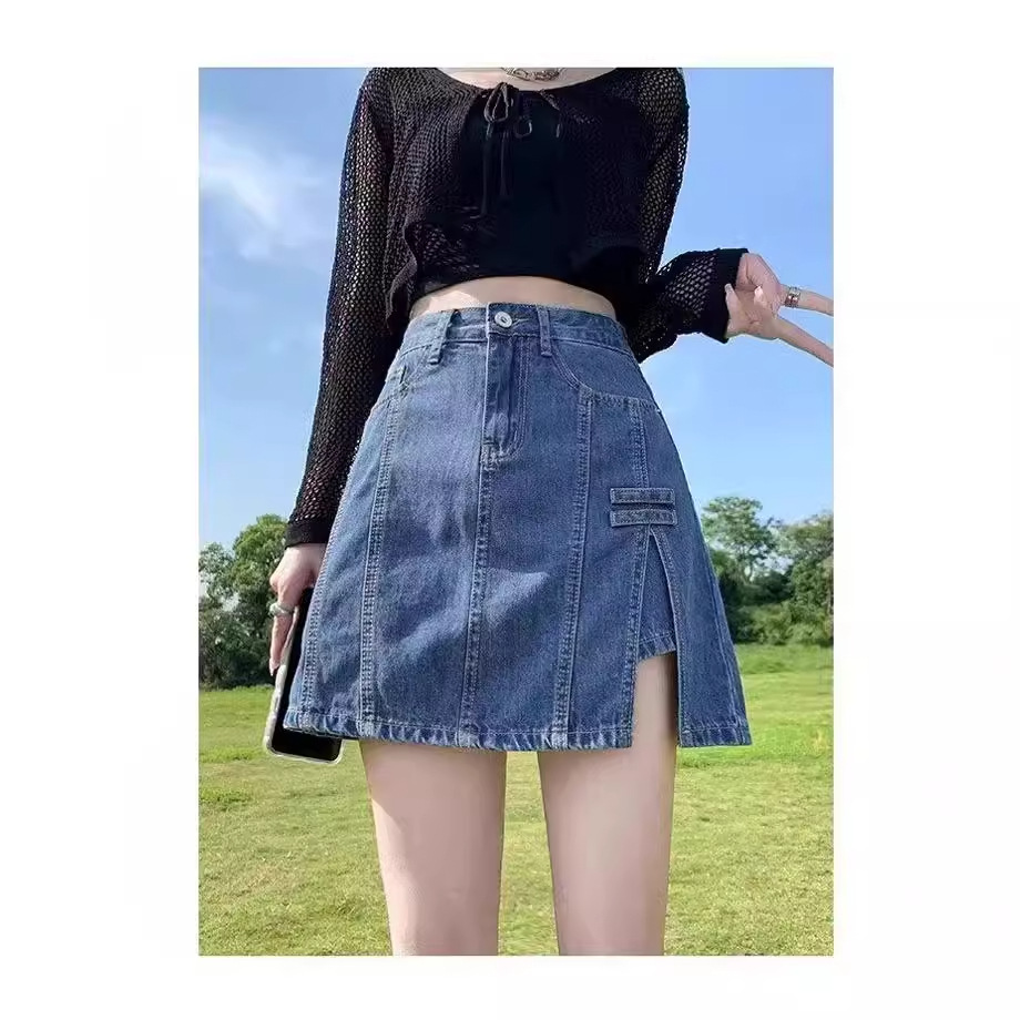 Blue summer denim skirt