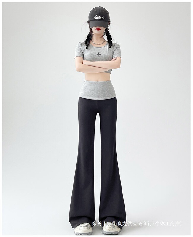 American-Style Black Casual Flared Pants for Women, New Slim-Fit Versatile Patchwork Wide-Leg Sports Pants American-Style Black Casual Flared Pants for Women, New Slim-Fit Versatile Patchwork Wide-Leg Sports Pants