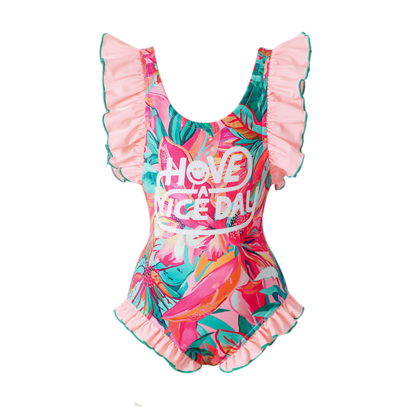 2025 Amazon ropa infantil de verano bata de baño infantil impresión de chicas trajes de baño 87g playa de secado rápido