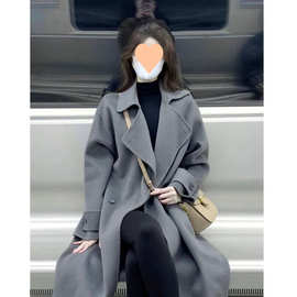 灰色毛呢外套2025秋冬季新款呢子大衣女加厚中长款气质赫本风韩系