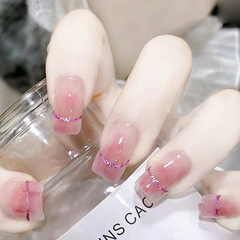 Gentle and pure desire style nail stickers with ice-transparent blush blush staining and shiny sheet lines, detachable wearable nails and false nail sheets