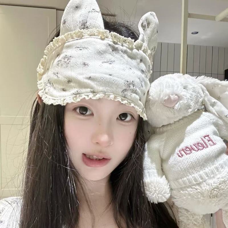 日系可爱花边兔耳朵眼罩甜美少女心睡觉遮光眼罩/护额搞怪小兔子|undefined