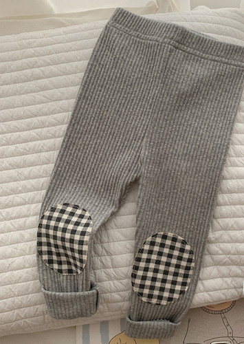 Spring and Autumn Korean Version Infants and Toddlers Ribbed Leggings with Pits and Checkered Cotton Baby Cute Pants
