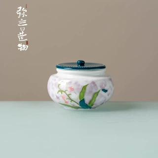 弥言高颜值纯手绘铃兰花陶瓷茶叶罐家用便携密封罐小号存茶罐茶仓