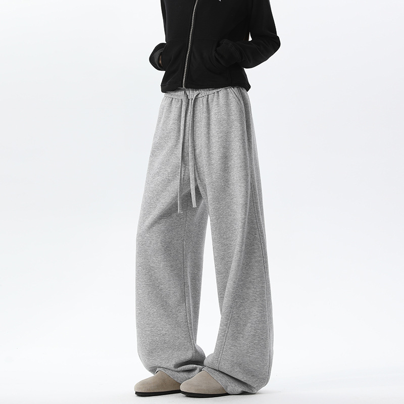 American High Street Style Curved-Leg Pants for Men, Spring and Autumn Trendy Brand Wide-Leg Gray Sweatpants, Vintage Loose Straight-Leg Casual Pants