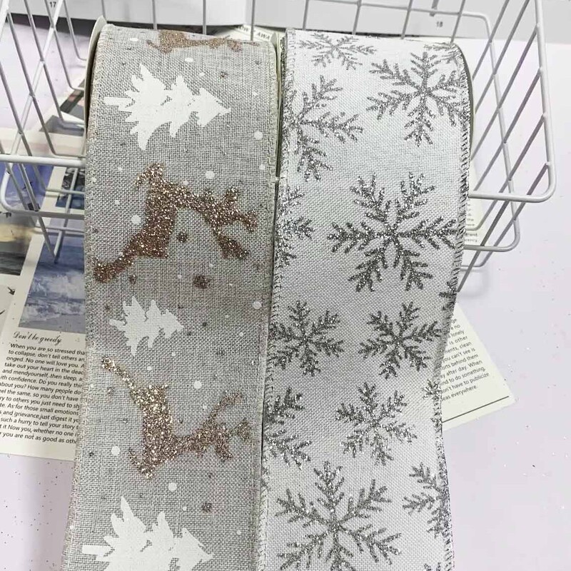 現物卸売りクリスマス箔押し透明リボン模造麻鉄線辺拷問ベルト網糸装飾リボンリボン|undefined