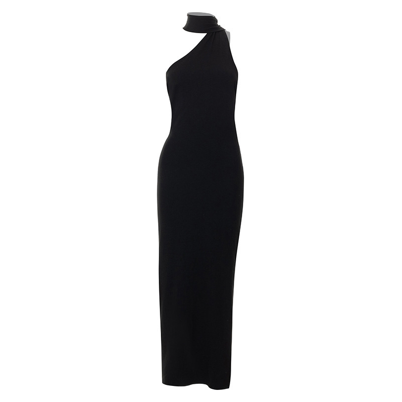 Women Clothing Autumn Shoulder Personality Halter Sexy Backless Elegant Dress