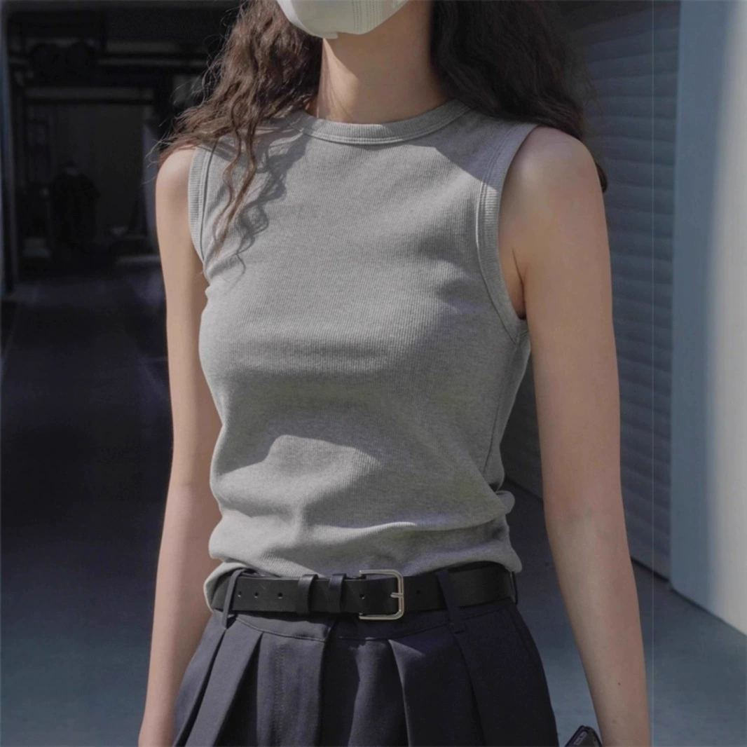 Шикарный женский жилет с широкими плечами и круглым вырезом, облегающий крой, верхняя одежда, рубашка с внутренним слоем, футболка без рукавов, простой однотонный топ.