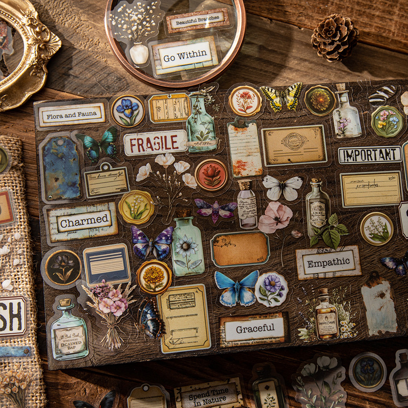 Rosemary viejos sueños materiales retro PET pegatinas ramo etiqueta mariposa collage multi-tamaño combinación decoración de campana de mano