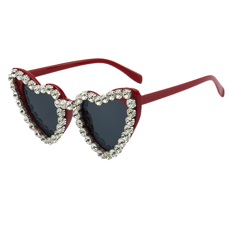Lunettes de soleil pour homme en forme de cœur, couleur pêche, élégantes et printanières, protection UV, ornées de strass. Accessoire de mode de haute qualité._voghion.com