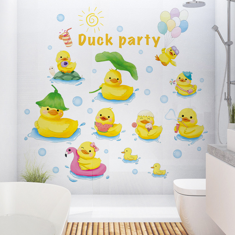 Cartoon Animal Yellow Duck Wall Stickers Bathroom Toilet Wall Decoration Children's Bath Waterproof and Moisture-proof Sticker Self-adhesive