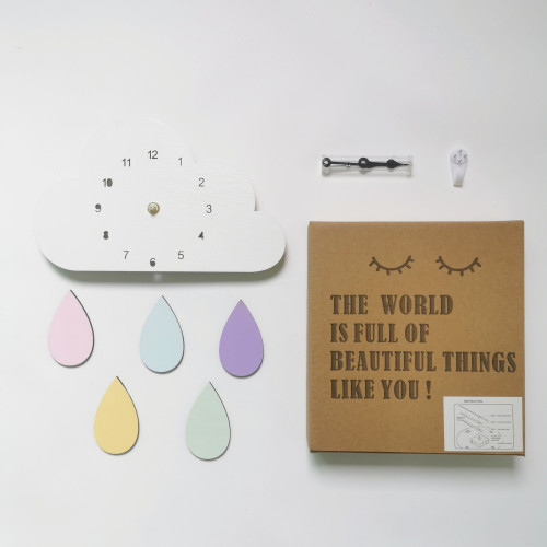 ins Nordic Home Clouds Rainbow Raindrops Clock Cartoon Children's Silent Clock Wall Decoration Boutique