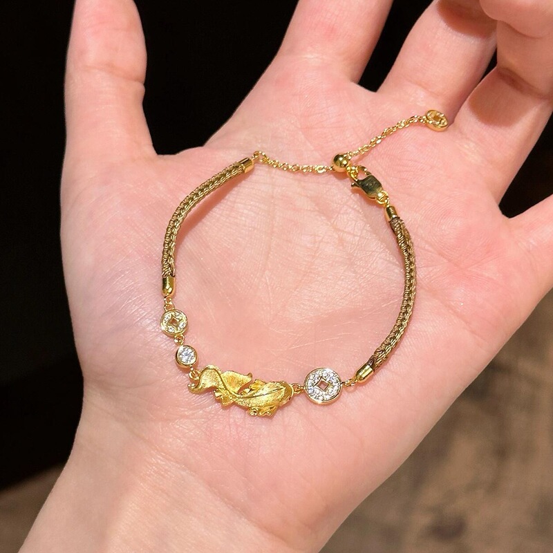 Lucky Little Koi! Brown Rope Koi Gold Coin Bracelet Fulu Bracelet Autumn and Winter Fashion Versatile Gift