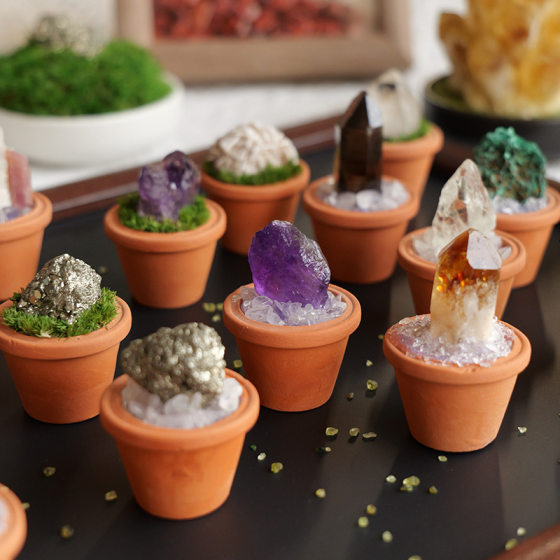 Pottery Basin Natural Crystal Original Stone Flavor Stone Simulation Potted Plant Car Ornaments Handmade Mine Standard Gift Desktop Small Ornaments