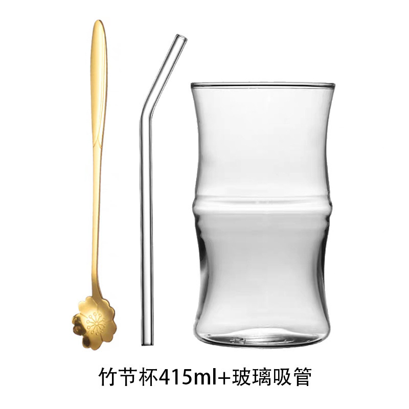 Nueva taza de bambú china, taza de vidrio, taza de tubo de bambú, taza de diseño, taza de café americano de hielo, taza de vidrio ins de red neta