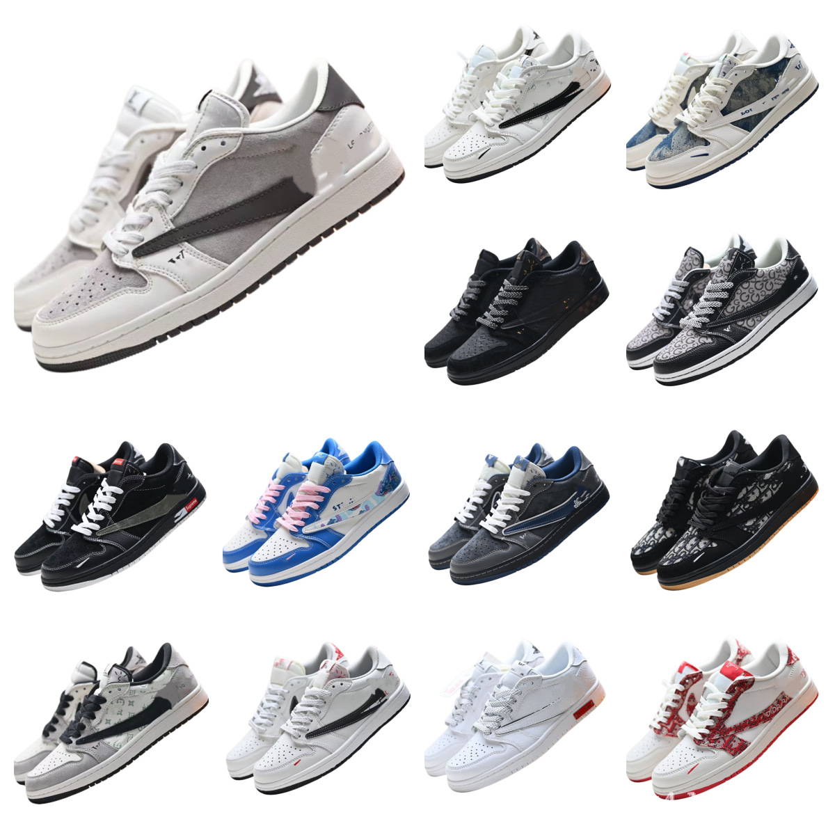 Cross-Border Putian Shoes Aj1 Reverse Hook Collaboration Non-Slip Wear-Resistant Fashionable Breathable Low-Top Retro Basketball Shoes Unisex